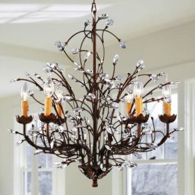 Antique Bronze 6-light Crystal and Iron Chandelier