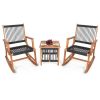 3 Piece Outdoor Wood Patio Furniture Rocking Chair Table Bistro Set