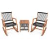 3 Piece Outdoor Wood Patio Furniture Rocking Chair Table Bistro Set