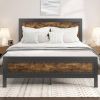 Full Industrial Rivet Platform Bed Frame with Headboard in Rustic Wood Finish