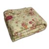 Red Pink Gold Ecru Floral Roses Quilt Throw Blanket in 100% Cotton