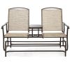 Brown 2-Seater Outdoor Mesh Double Glider Tempered Glass Attached Center Table