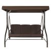 Brown 3-Person Outdoor Porch Patio Swing with Canopy