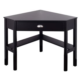 Corner Black Wood Computer Desk with Drawer