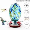 Blue Blown Glass Hummingbird Feeder with Perch and 4 Feeding Ports