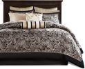 King 12 Piece Cotton Polyester Comforter Set Black Gold Paisley