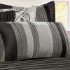 Queen Size 7 Piece Bed In A Bag Comforter Set Faux Silk Black Gray Stripes