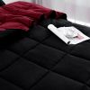 Full/Queen Traditional Microfiber Reversible 3 Piece Comforter Set in Black/Maroon