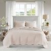 King Size 3 Piece Reversible Scalloped Edges Microfiber Quilt Set in Blush