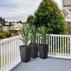 Set of 3 - Black Faux Rattan Plastic Tall Large Flower Pots