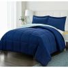 Full/Queen Traditional Microfiber Reversible 3 Piece Comforter Set in Blue/Navy