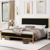 Queen size Gold Metal Platform Bed Frame with Black Velvet Upholstered Headboard