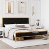 Queen size Gold Metal Platform Bed Frame with Black Velvet Upholstered Headboard