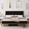 Queen size Gold Metal Platform Bed Frame with Black Velvet Upholstered Headboard