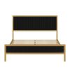 Queen size Gold Metal Platform Bed Frame with Black Velvet Upholstered Headboard