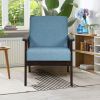 Retro Modern Classic Blue Linen Wide Accent Chair with Espresso Wood Frame