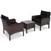 3-Piece Brown PE Rattan Outdoor Dining Patio Furniture Set with Black Cushions