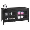 Black Wood Entertainment Center TV Stand with Glass Panel Doors