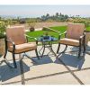 3-Piece Outdoor Patio Furniture Table Rocking Chairs Set with Beige Cushions