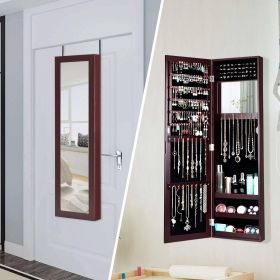 2-in-1 Dark Brown Wall or Door Mounted Jewelry Organizer Full Length Mirror