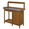 Outdoor Home Garden Potting Bench with Metal Table Top and Storage Cabinet