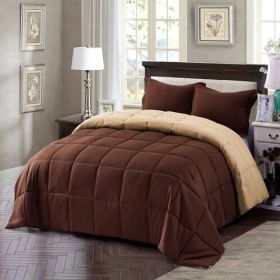 Full/Queen Traditional Microfiber Reversible 3 Piece Comforter Set in Brown