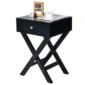 Retro Black X-Shape 1 Drawer Nightstand Coffee Table