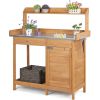 Natural Fir Wood Potting Bench with Galvanized Steel Table Top