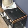 Black Metal Entryway Shoe Rack Storage Bench with Padded Seat Cushion