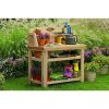 Natural Cedar Wood Potting Bench Garden Work Table with Shelves