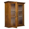 Oak Finish Bathroom Wall Cabinet with Glass  2-Doors & Shelves