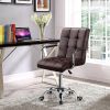 Dark Brown Modern Faux Leather Mid-Back Office Chair with Armrests and Wheels