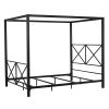 Queen size Modern Black Metal Four-Poster Canopy Bed Frame