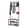 Modern Industrial Black Grey Entryway Coat Rack Shoe Bench with 2 Shelves