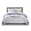 Twin size 6-piece White Grey Floral Pattern Microfiber Comforter Set