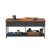 Farmhouse Black Metal Wood Lift-Top Multi Purpose Coffee Table