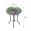 Round 18-inch Peacock Style Glass Mosaic Flower Birdbath with Metal Stand