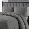 Full/Queen 3-Piece Dark Grey Polyester Microfiber Diamond Quilted Quilt Set