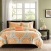 Full size Orange Damask Comforter Set with 2 Shams and 2 Decorative Pillows