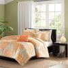 Full size Orange Damask Comforter Set with 2 Shams and 2 Decorative Pillows