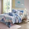 Full/Queen Kids Blue Pink Unicorn Clouds Quilt Coverlet Bedspread Set