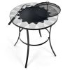 Portable Round Fire Pit Table with Mesh Cover and Fire Poker