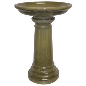 Outdoor Garden Olive-Green Ceramic Birdbath - 17-inch Diameter