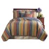 Full / Queen 100% Cotton Quilt Set with Red Orange Blue Brown Stripes