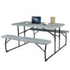 Grey Folding Picnic Table with 2 Benches Outdoor Patio Dining Set