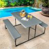 Grey Folding Picnic Table with 2 Benches Outdoor Patio Dining Set