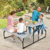 Grey Folding Picnic Table with 2 Benches Outdoor Patio Dining Set