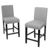 Set of 2 Modern Kitchen Dining Barstools w/ Black Wood Legs and Grey Linen Seat