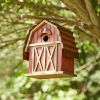 Outdoor Red Wood and Metal Barn Style Hanging Bird House