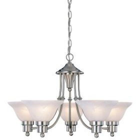 5-Light Brushed Nickel Chandelier with White Frosted Shades